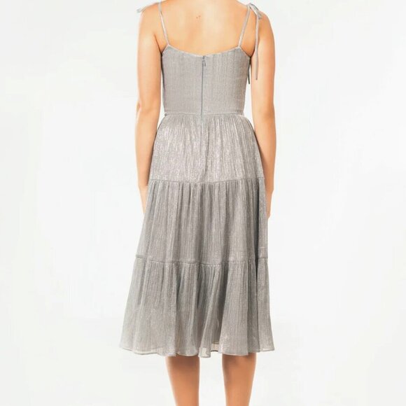 Dress the Population Dream Metallic Tiered Midi Dress Silver Gray - Picture 2 of 12